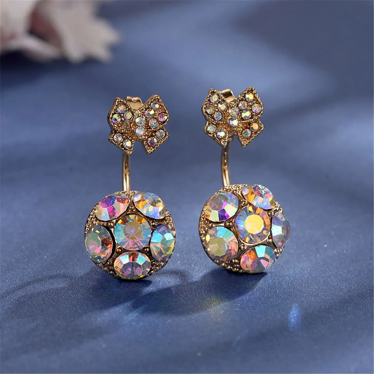Crystal & Cubic Zirconia Bow-End Ball Stud Earrings