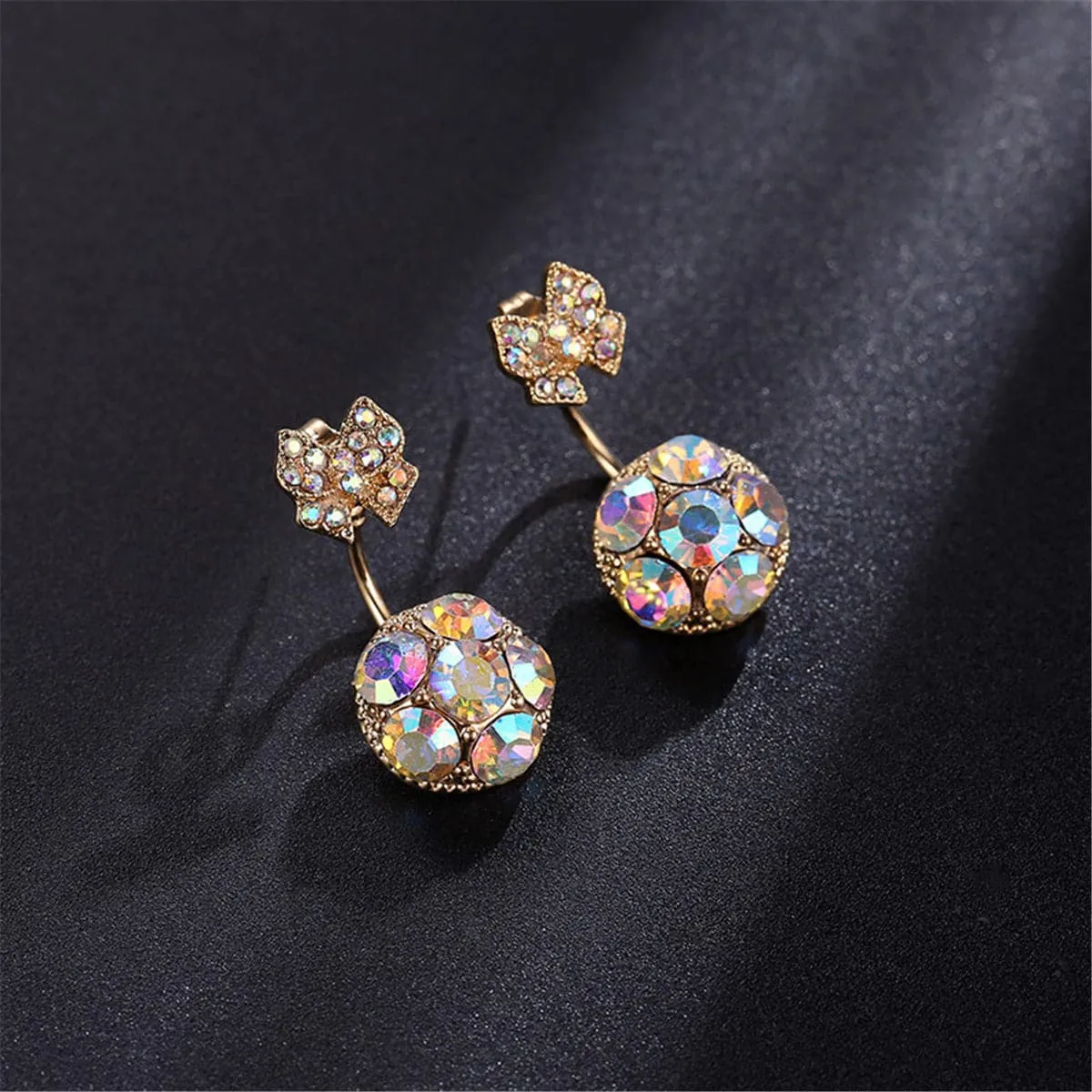 Crystal & Cubic Zirconia Bow-End Ball Stud Earrings