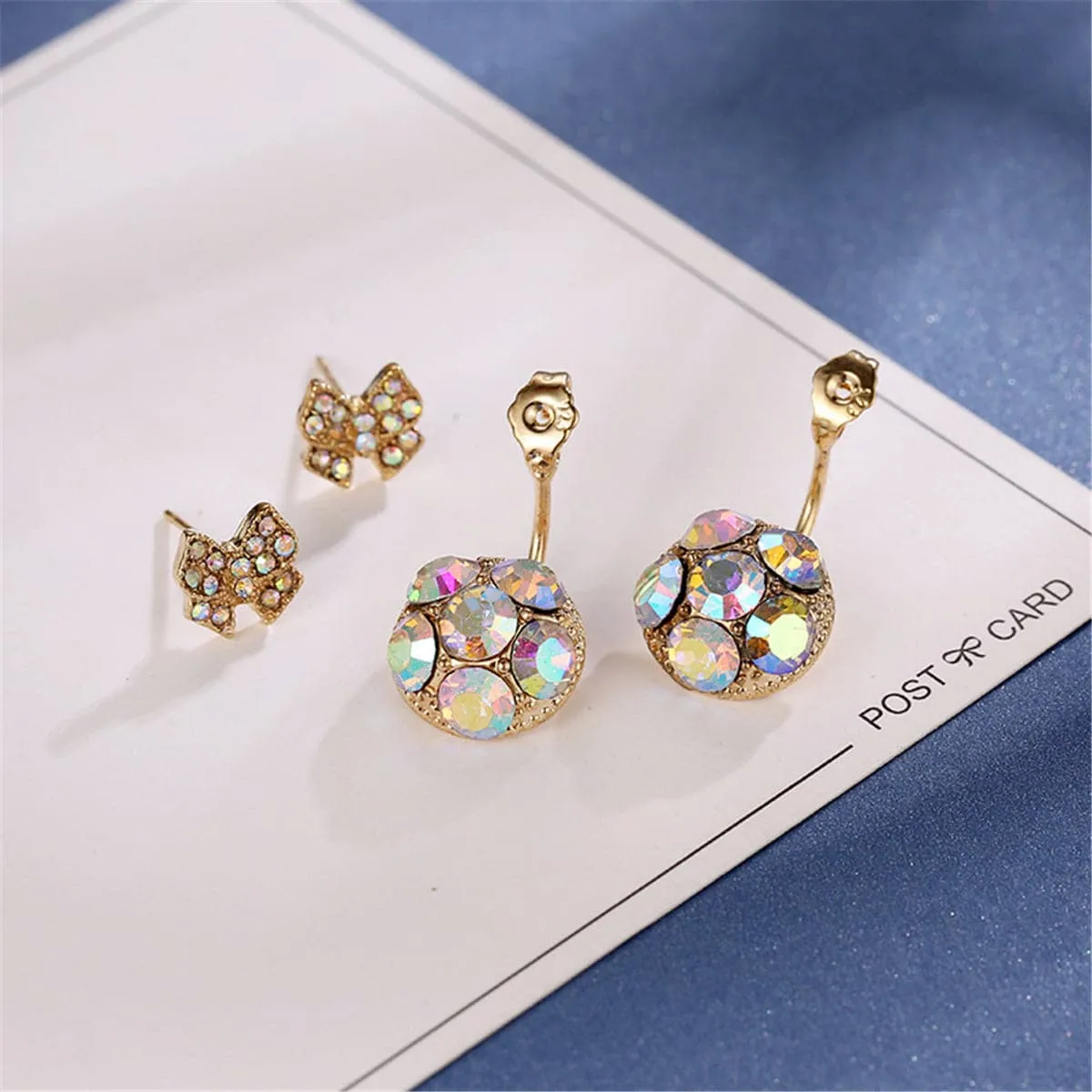 Crystal & Cubic Zirconia Bow-End Ball Stud Earrings