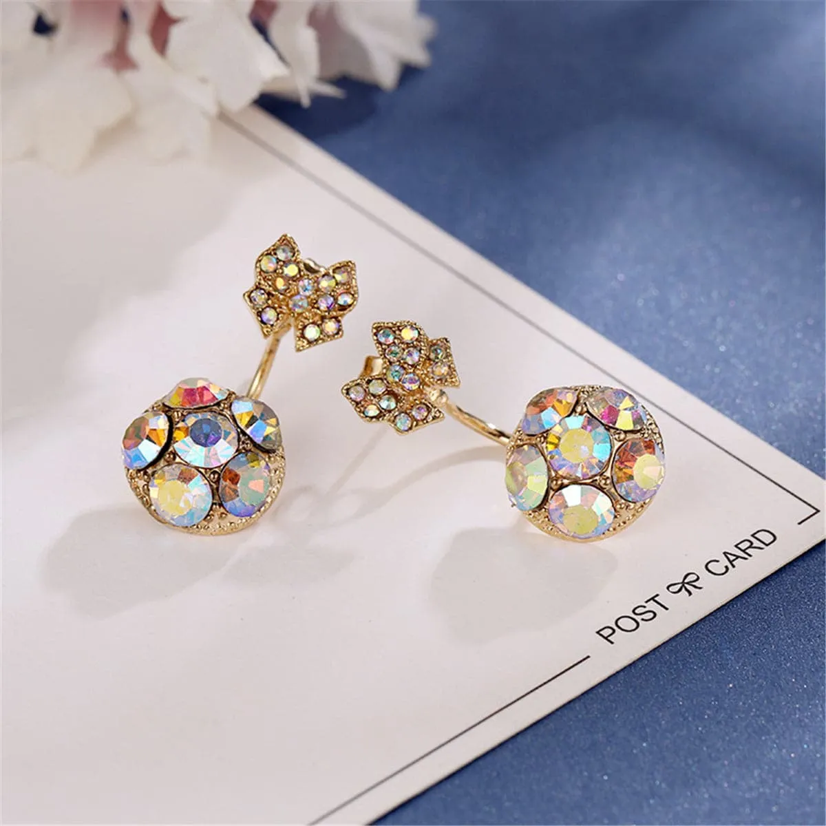 Crystal & Cubic Zirconia Bow-End Ball Stud Earrings