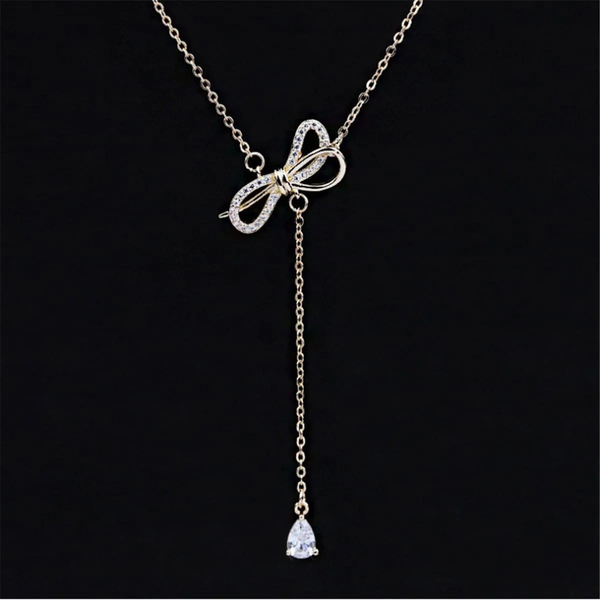 Crystal & Cubic Zirconia Bow Lariat Necklace