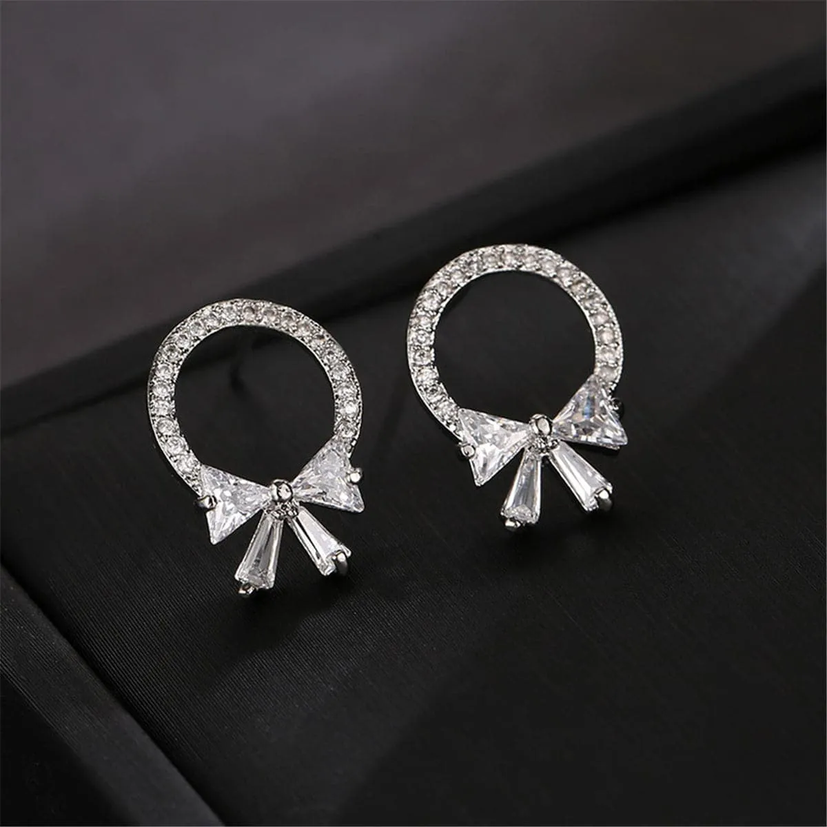 Crystal & Cubic Zirconia Circle Bow Stud Earrings