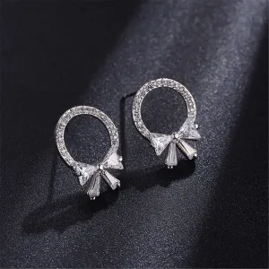 Crystal & Cubic Zirconia Circle Bow Stud Earrings