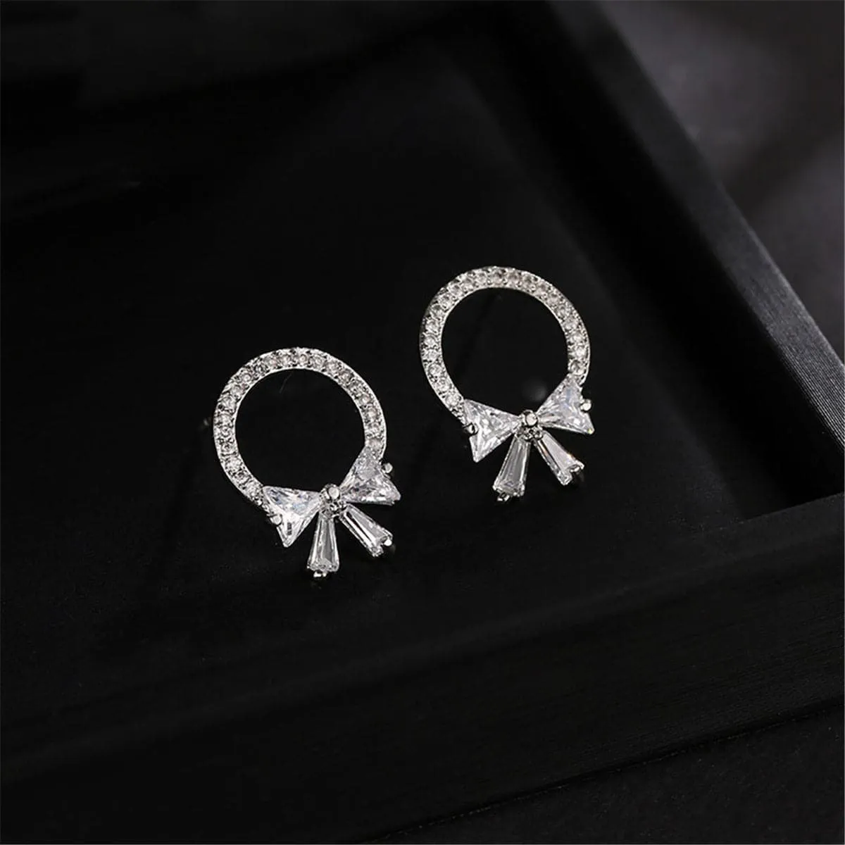 Crystal & Cubic Zirconia Circle Bow Stud Earrings