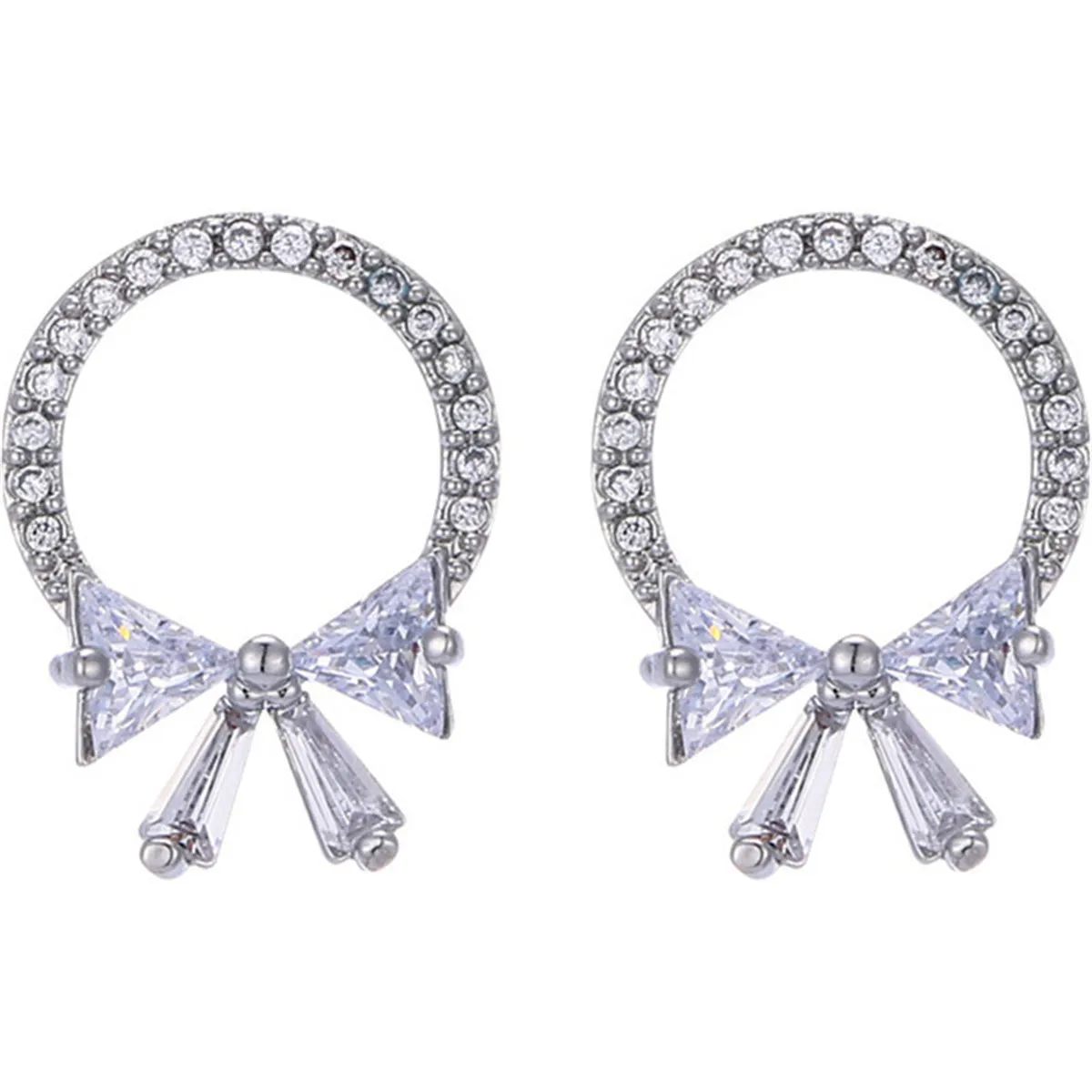 Crystal & Cubic Zirconia Circle Bow Stud Earrings