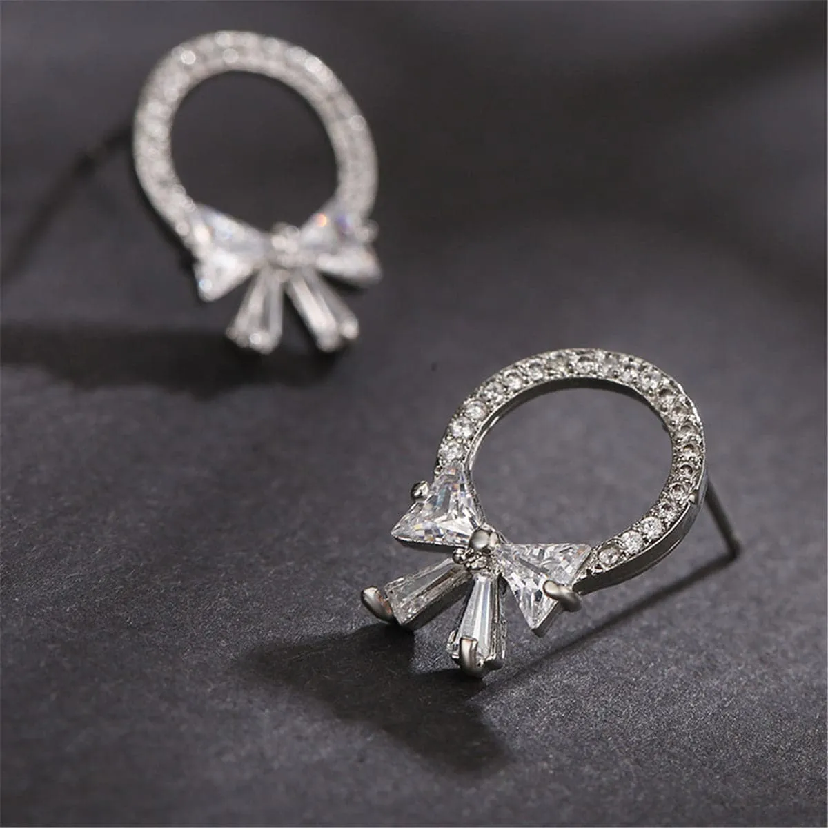 Crystal & Cubic Zirconia Circle Bow Stud Earrings