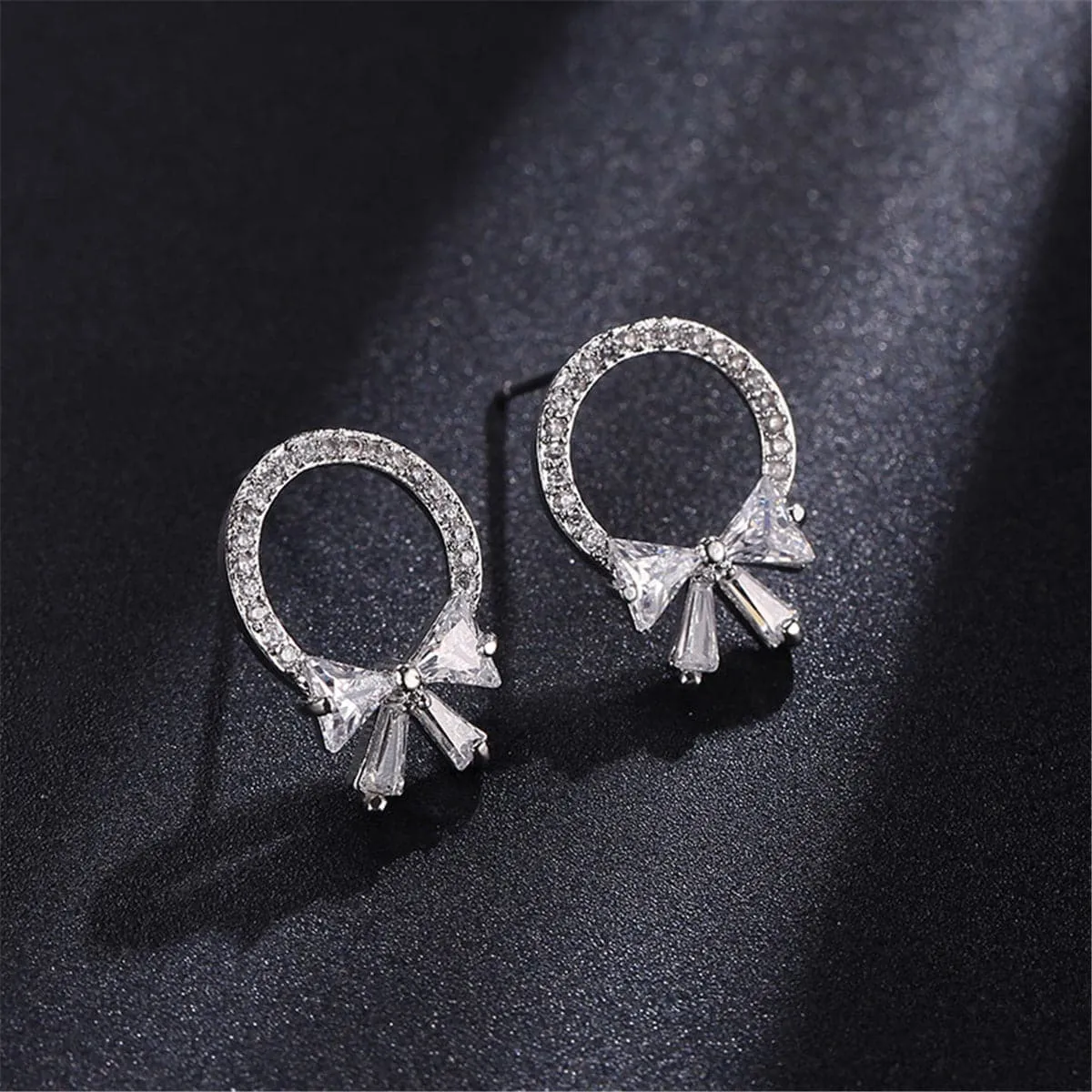 Crystal & Cubic Zirconia Circle Bow Stud Earrings