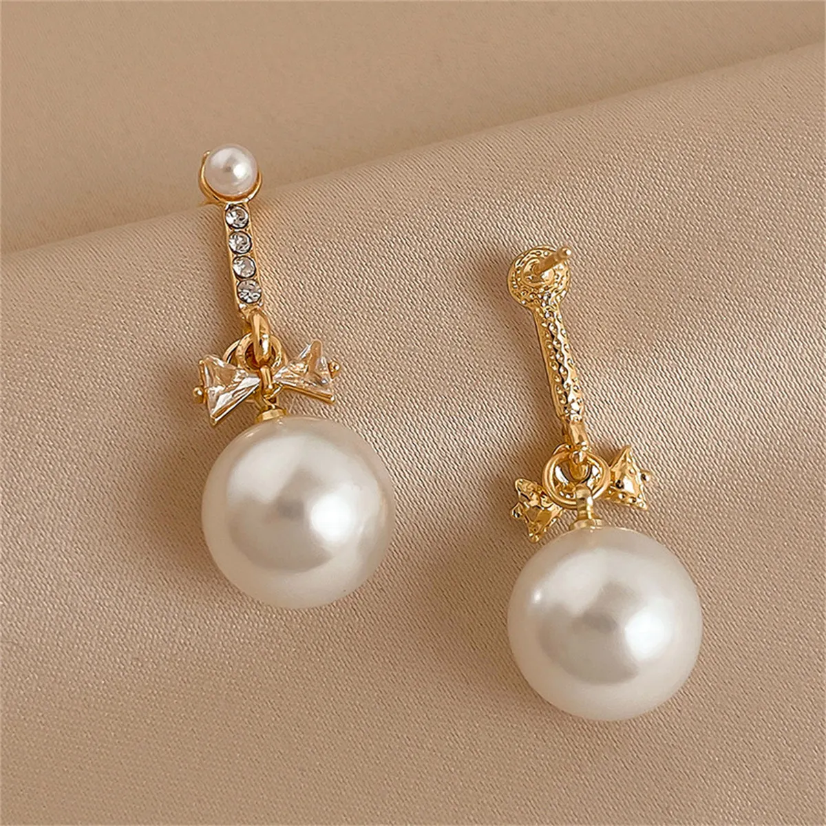 Crystal & Cubic Zirconia Pearl 18K Gold-Plated Bow Drop Earrings