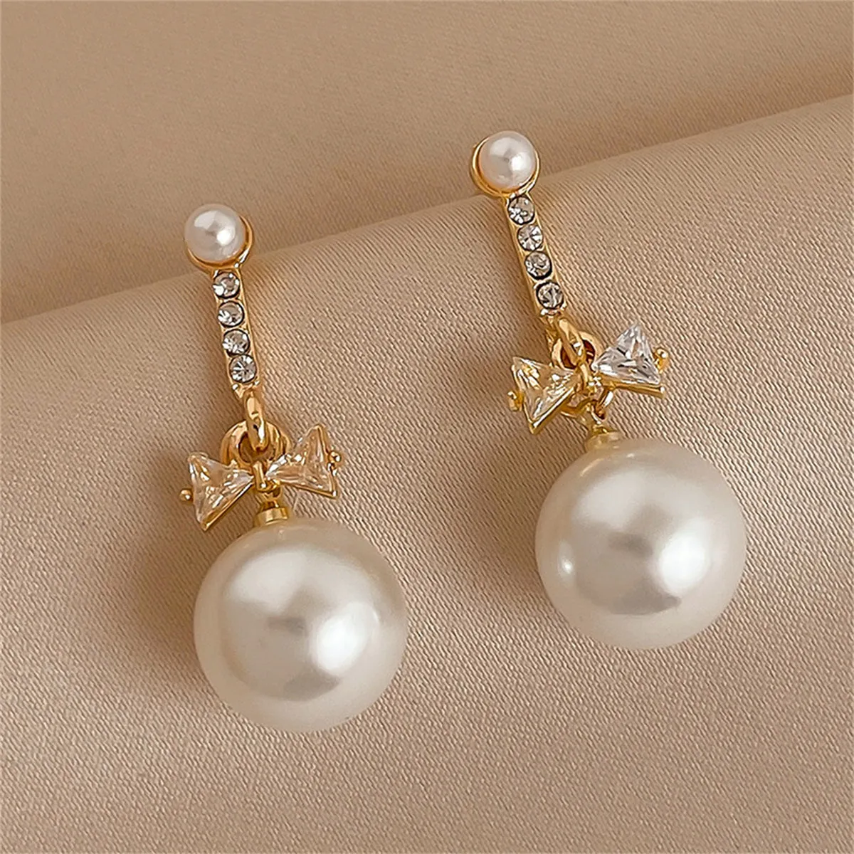 Crystal & Cubic Zirconia Pearl 18K Gold-Plated Bow Drop Earrings