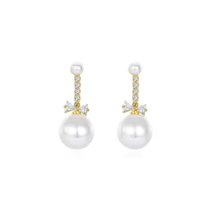 Crystal & Cubic Zirconia Pearl 18K Gold-Plated Bow Drop Earrings