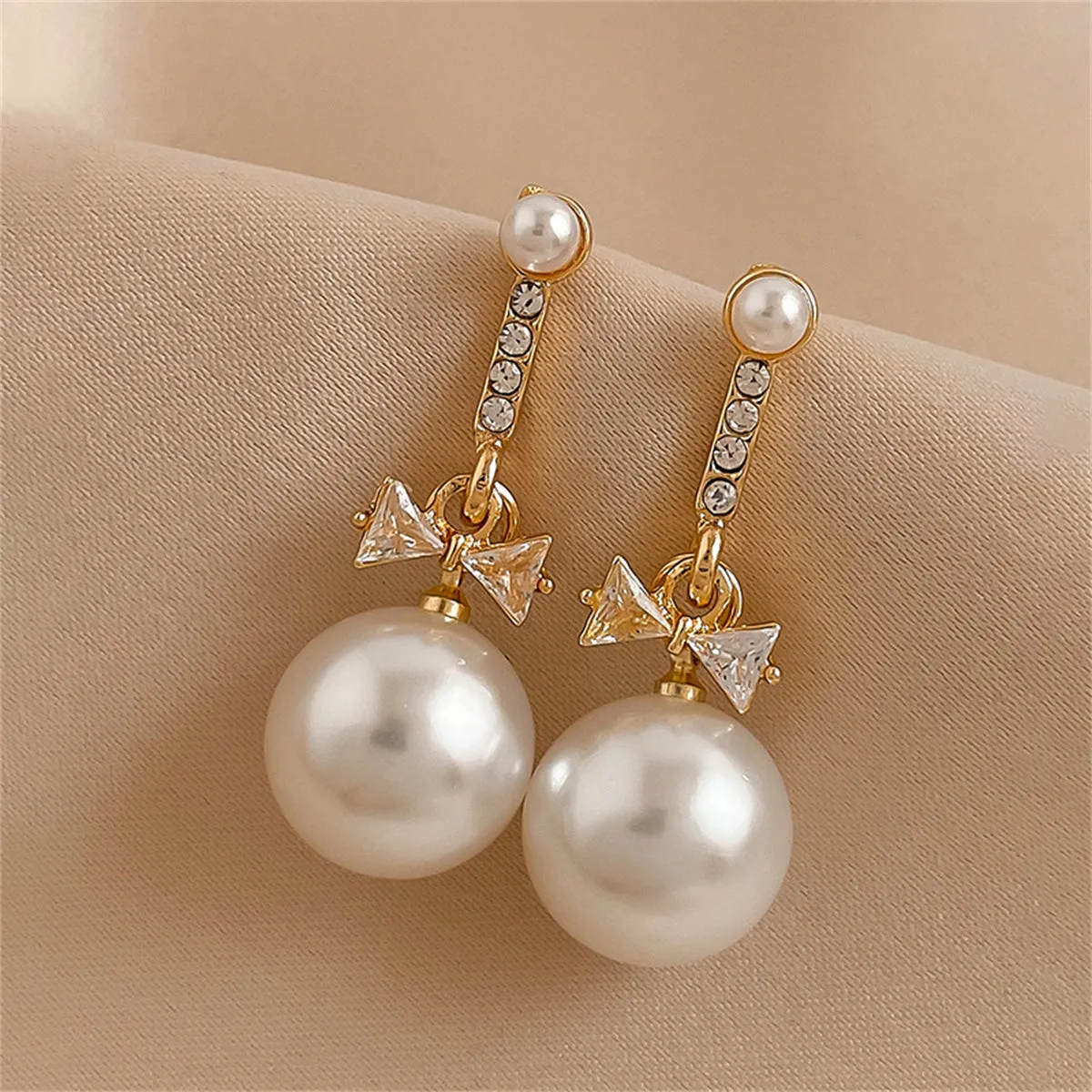 Crystal & Cubic Zirconia Pearl 18K Gold-Plated Bow Drop Earrings