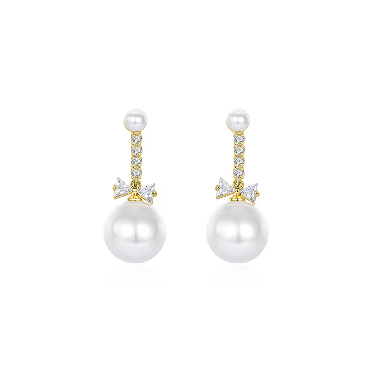Crystal & Cubic Zirconia Pearl 18K Gold-Plated Bow Drop Earrings
