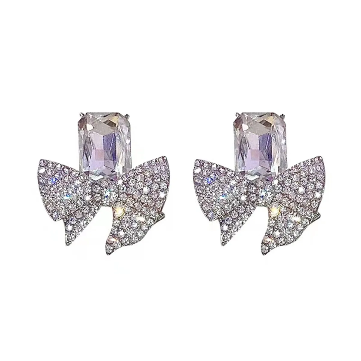Crystal & Cubic Zirconia Silver-Plated Bow Drop Earrings