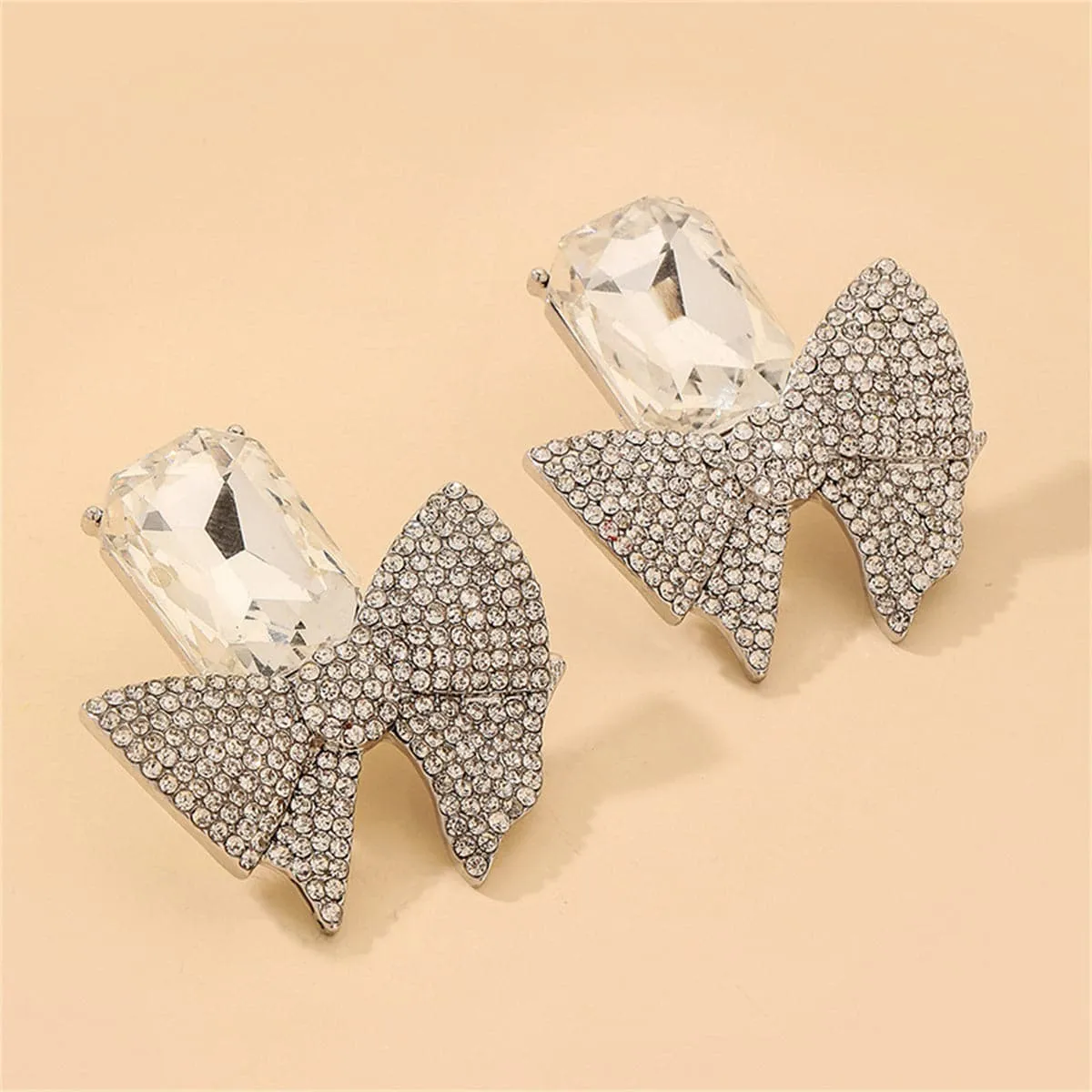 Crystal & Cubic Zirconia Silver-Plated Bow Drop Earrings