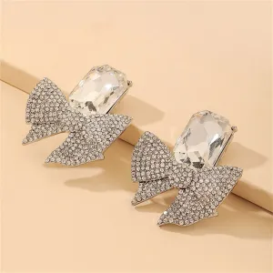 Crystal & Cubic Zirconia Silver-Plated Bow Drop Earrings