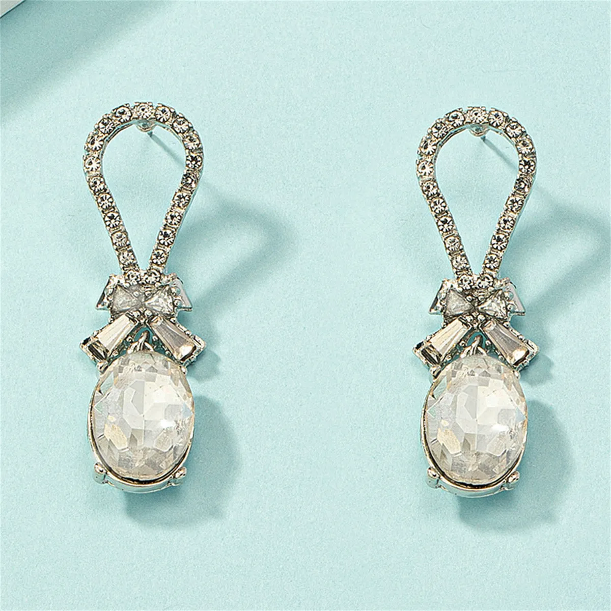 Crystal & Cubic Zirconia Silver-Plated Bow Oval Dangle Earring
