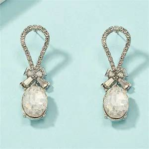 Crystal & Cubic Zirconia Silver-Plated Bow Oval Dangle Earring