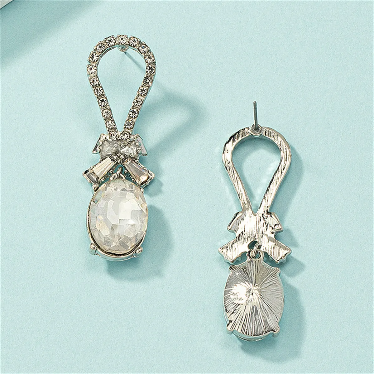 Crystal & Cubic Zirconia Silver-Plated Bow Oval Dangle Earring