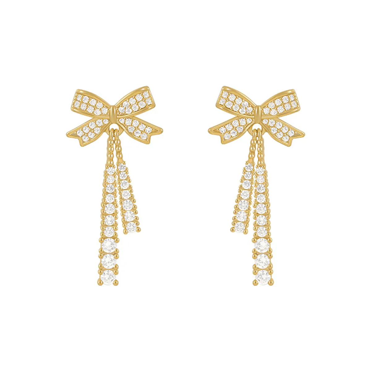 Cubic Zirconia & 18K Gold-Plated Bow Drop Earrings