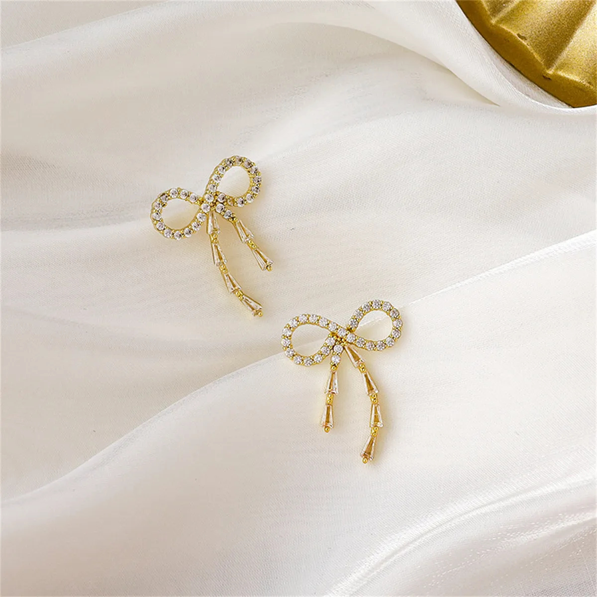 Cubic Zirconia & 18K Gold-Plated Bow Drop Earrings