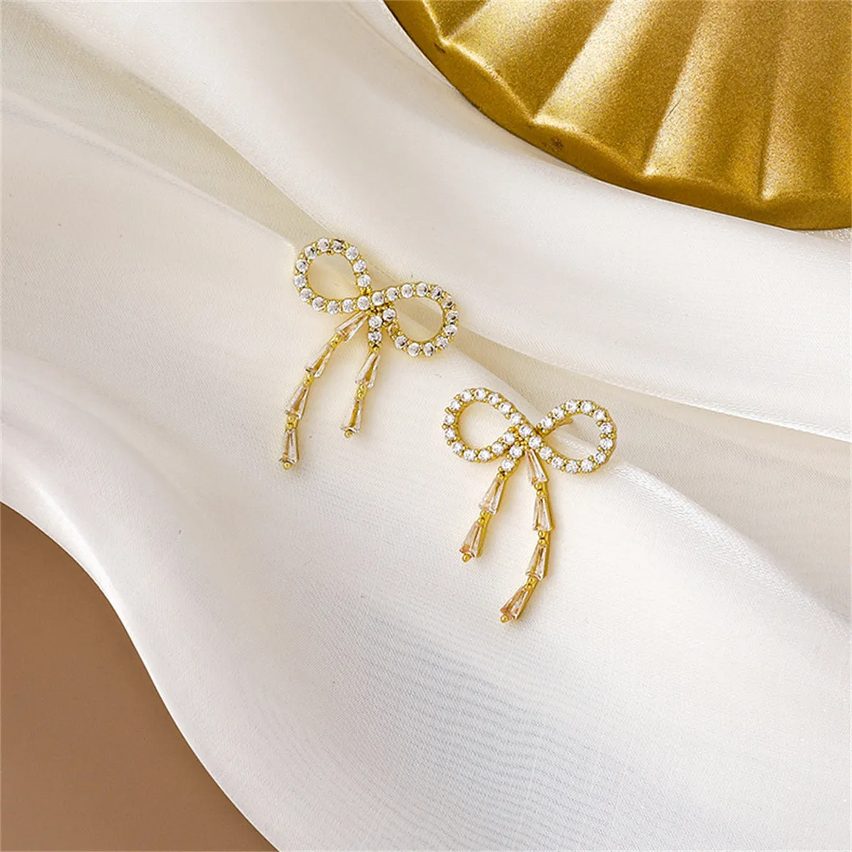 Cubic Zirconia & 18K Gold-Plated Bow Drop Earrings