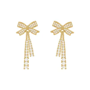 Cubic Zirconia & 18K Gold-Plated Bow Drop Earrings