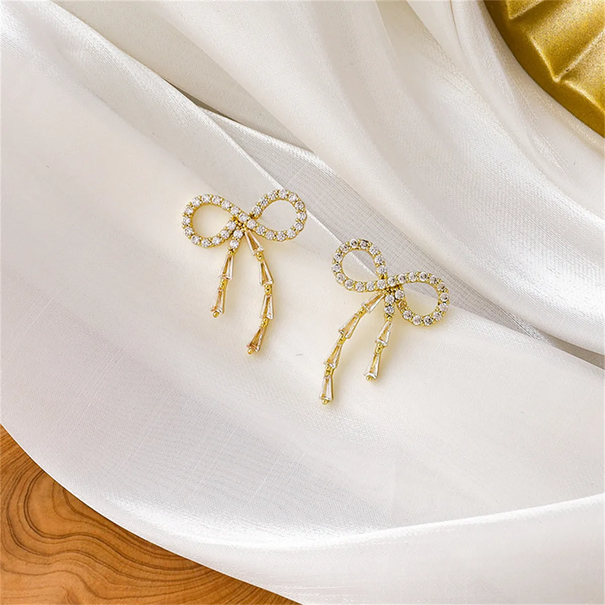 Cubic Zirconia & 18K Gold-Plated Bow Drop Earrings
