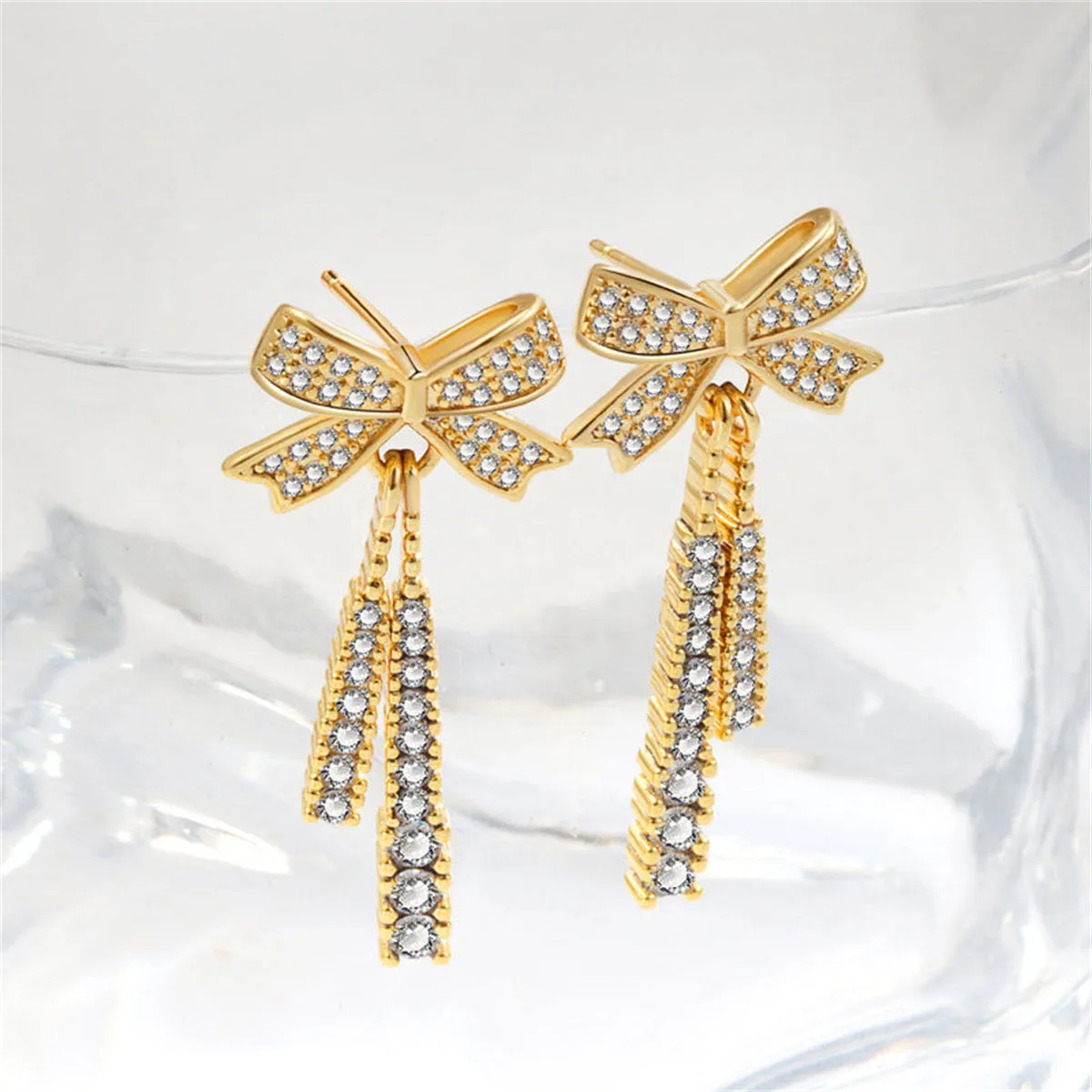 Cubic Zirconia & 18K Gold-Plated Bow Drop Earrings