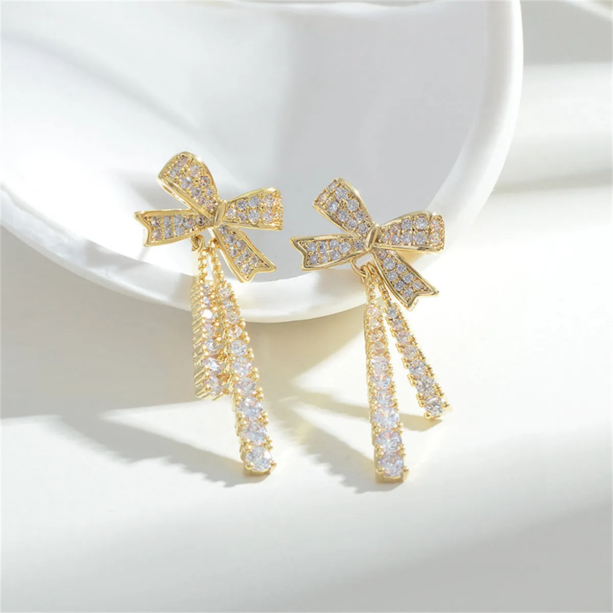 Cubic Zirconia & 18K Gold-Plated Bow Drop Earrings