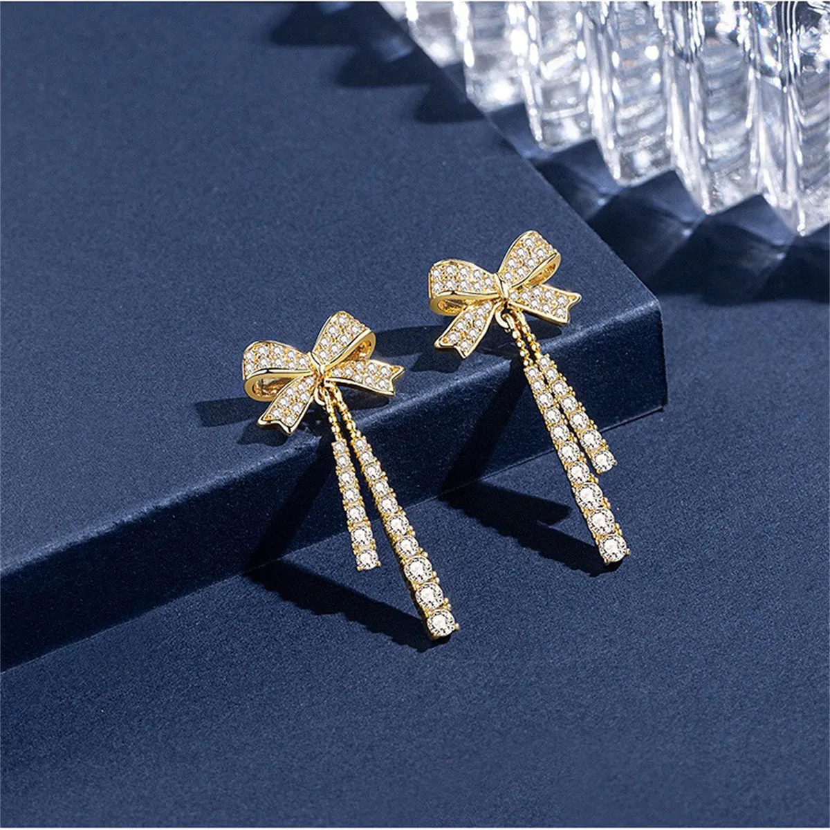 Cubic Zirconia & 18K Gold-Plated Bow Drop Earrings