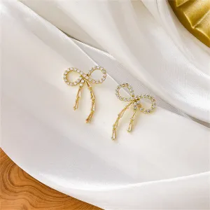 Cubic Zirconia & 18K Gold-Plated Bow Drop Earrings