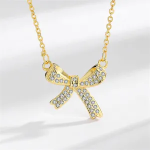 Cubic Zirconia & 18K Gold-Plated Bow Pendant Necklace
