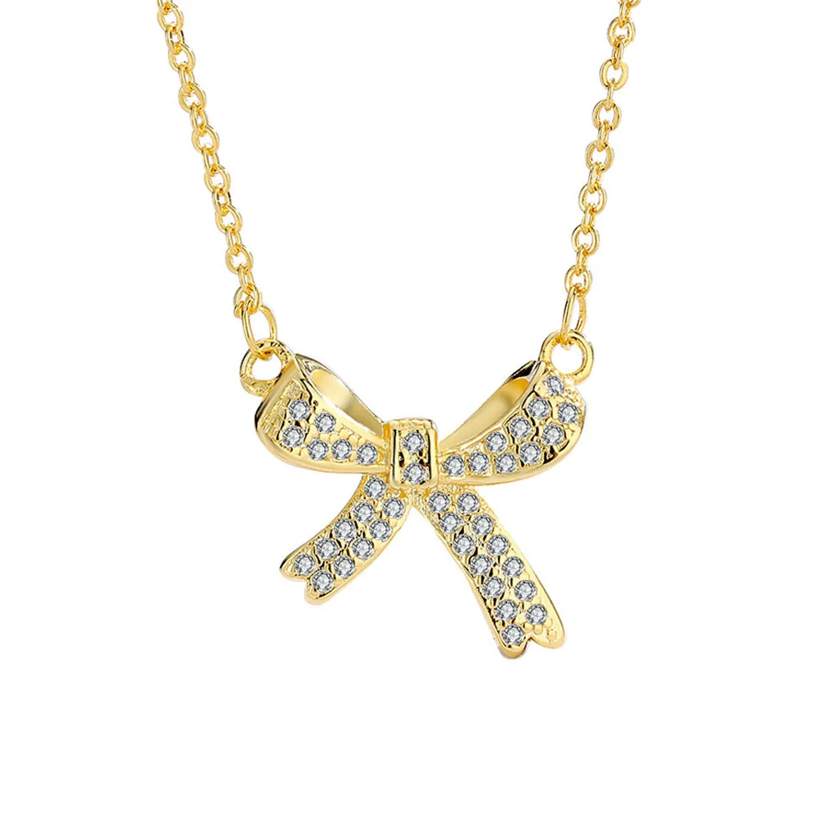 Cubic Zirconia & 18K Gold-Plated Bow Pendant Necklace