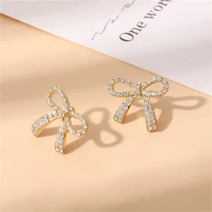 Cubic Zirconia & 18K Gold-Plated Bow Stud Earring