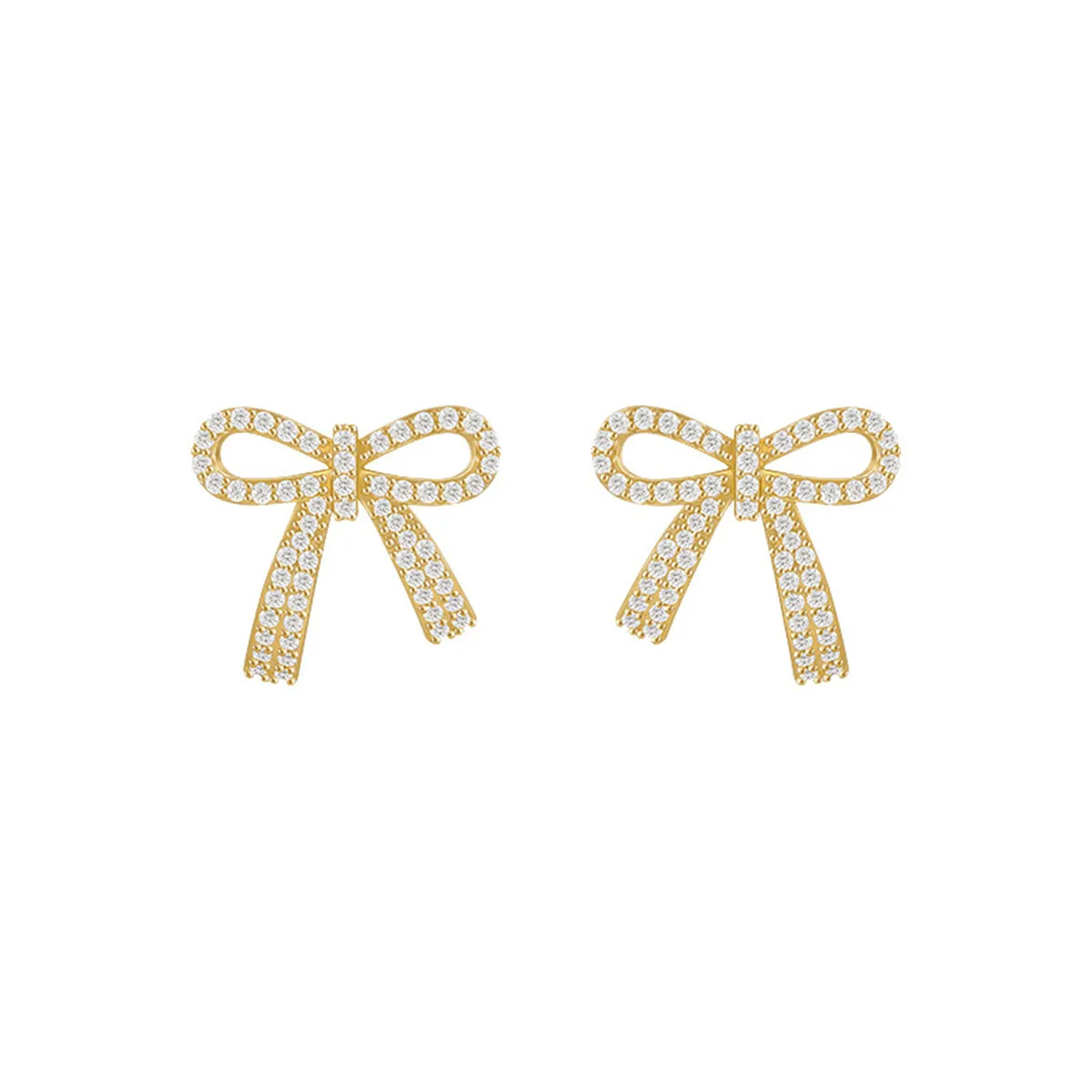 Cubic Zirconia & 18K Gold-Plated Bow Stud Earring