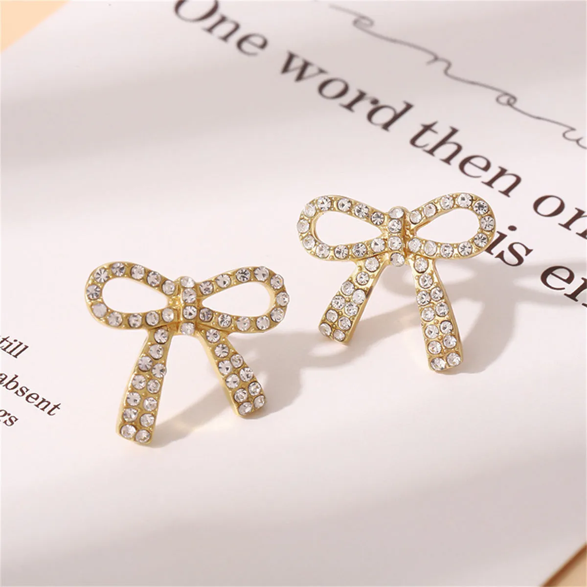 Cubic Zirconia & 18K Gold-Plated Bow Stud Earring