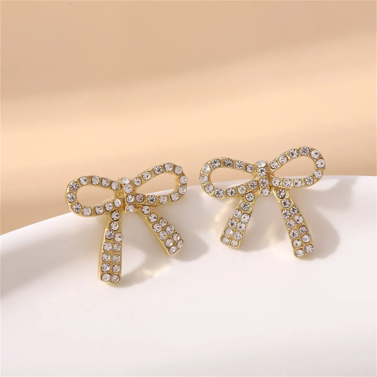 Cubic Zirconia & 18K Gold-Plated Bow Stud Earring