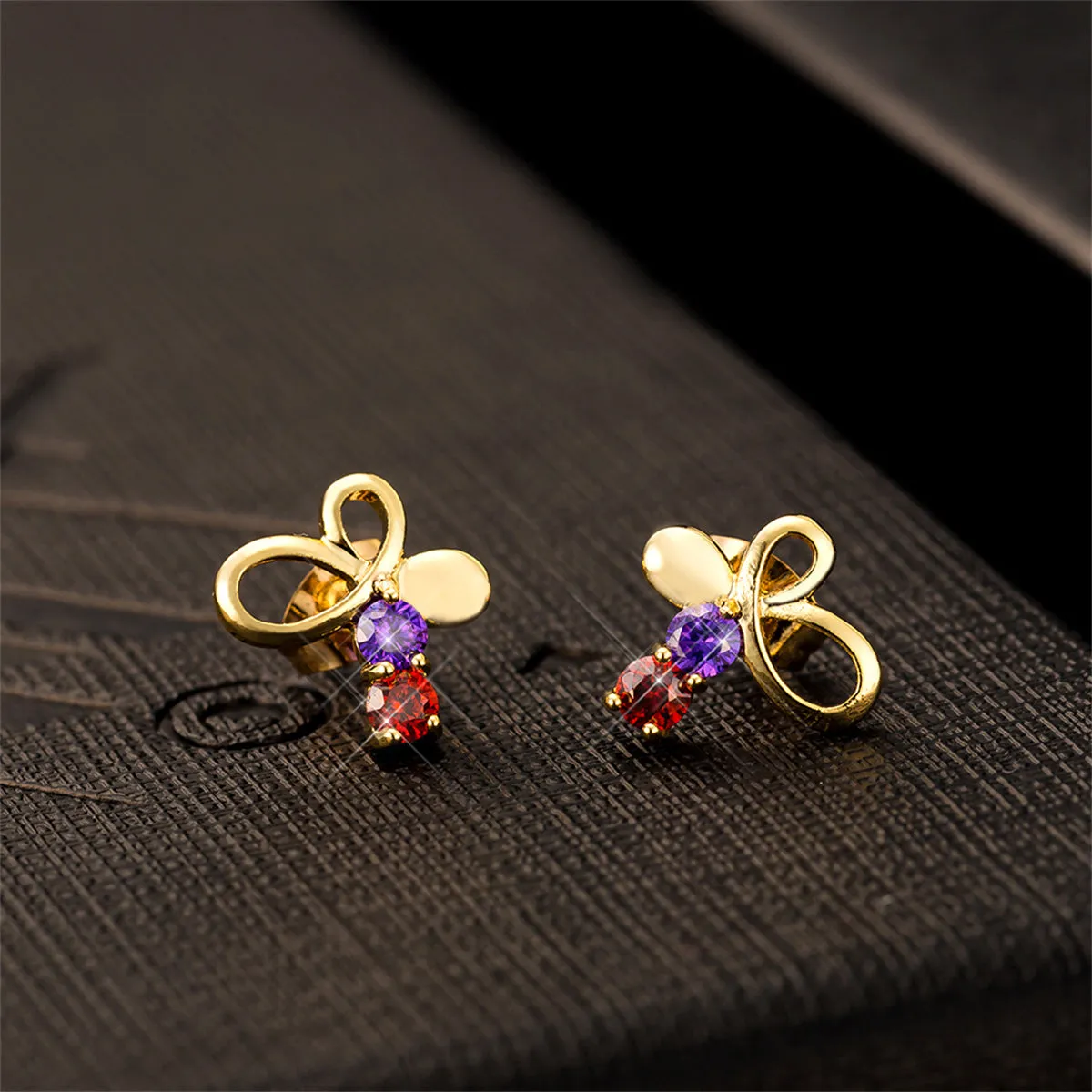 Cubic Zirconia & 18K Gold-Plated Bow Stud Earrings