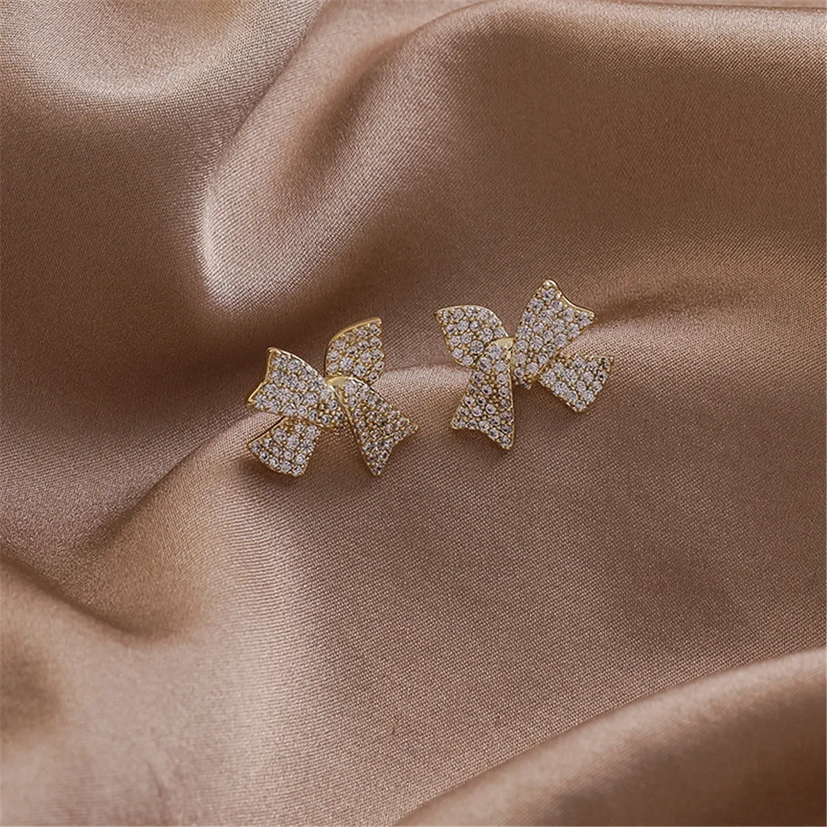 Cubic Zirconia & 18K Gold-Plated Bow Stud Earrings