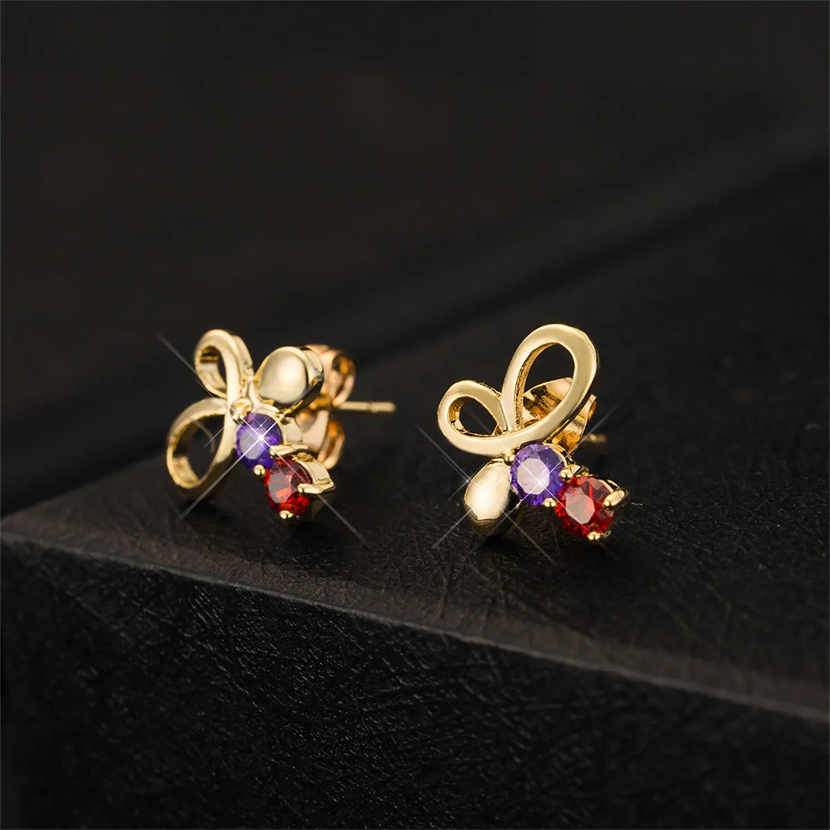 Cubic Zirconia & 18K Gold-Plated Bow Stud Earrings