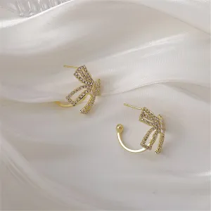 Cubic Zirconia & 18K Gold-Plated Bow Stud Earrings