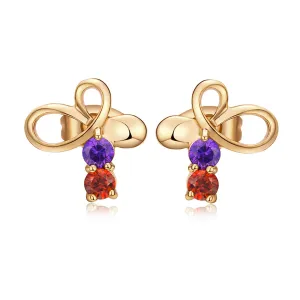 Cubic Zirconia & 18K Gold-Plated Bow Stud Earrings