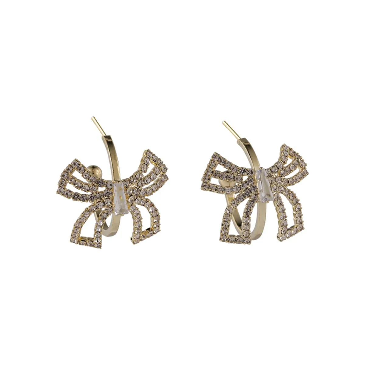 Cubic Zirconia & 18K Gold-Plated Bow Stud Earrings