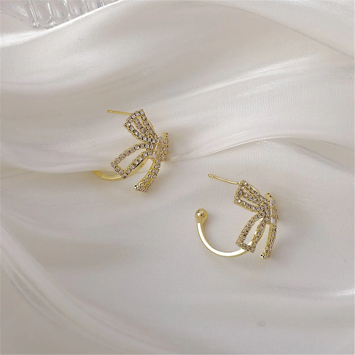 Cubic Zirconia & 18K Gold-Plated Bow Stud Earrings