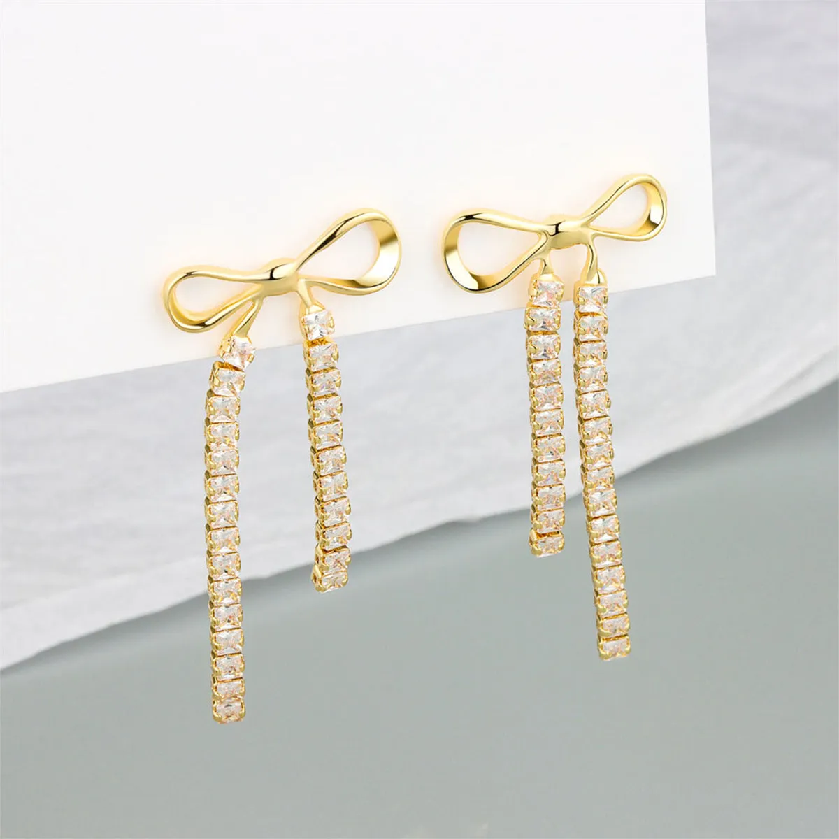 Cubic Zirconia & 18K Gold-Plated Bow Tassel Drop Earrings