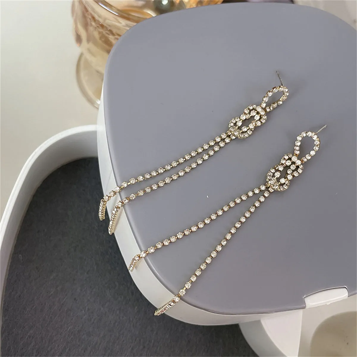 Cubic Zirconia & 18K Gold-Plated Bow Tassel Drop Earrings