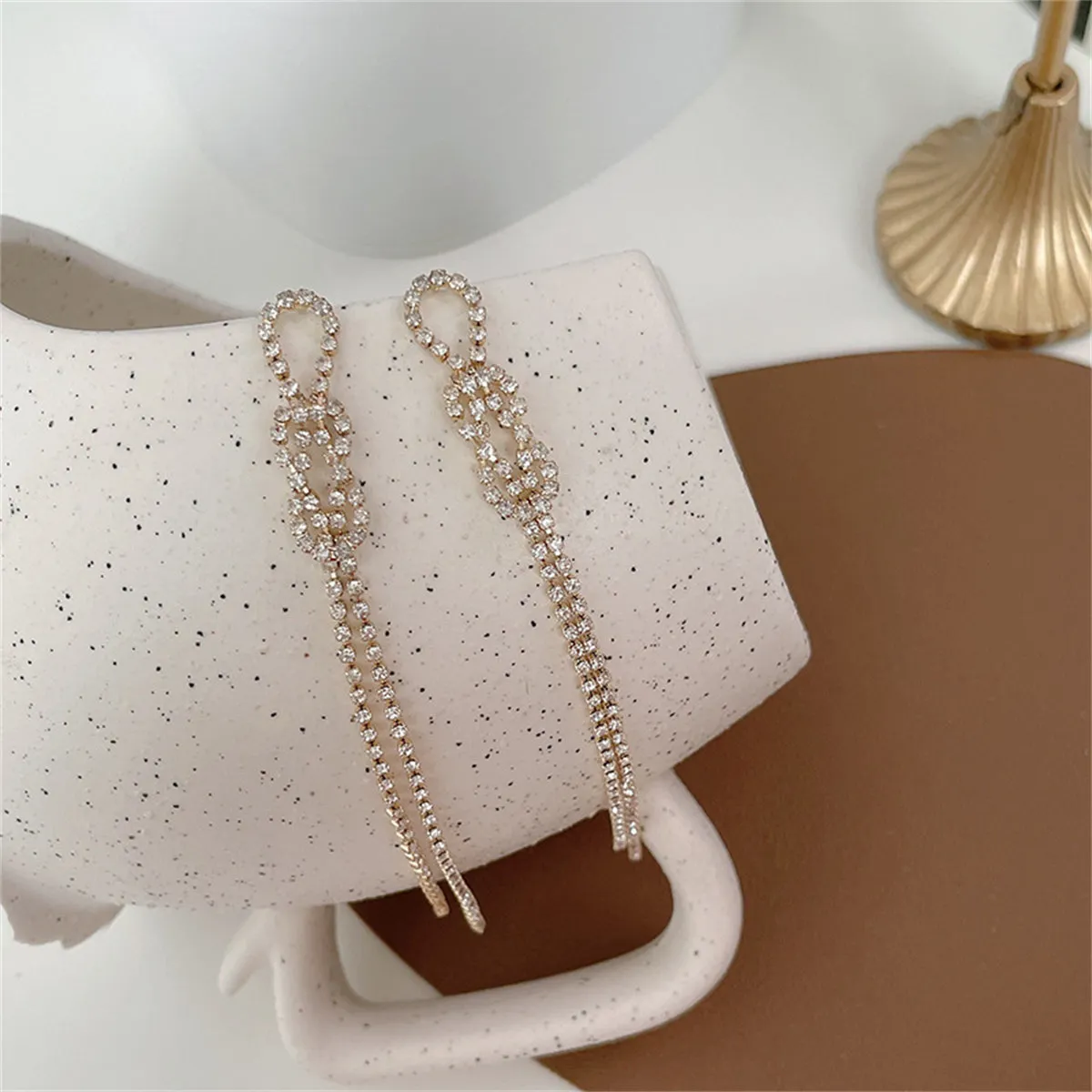 Cubic Zirconia & 18K Gold-Plated Bow Tassel Drop Earrings