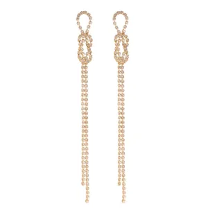 Cubic Zirconia & 18K Gold-Plated Bow Tassel Drop Earrings