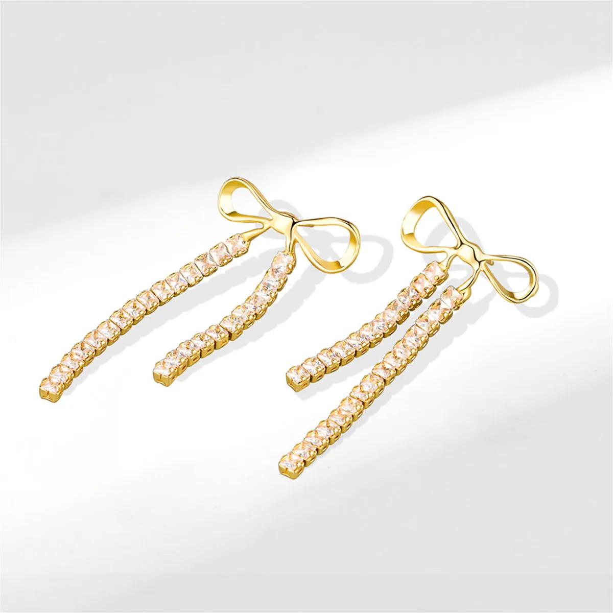 Cubic Zirconia & 18K Gold-Plated Bow Tassel Drop Earrings
