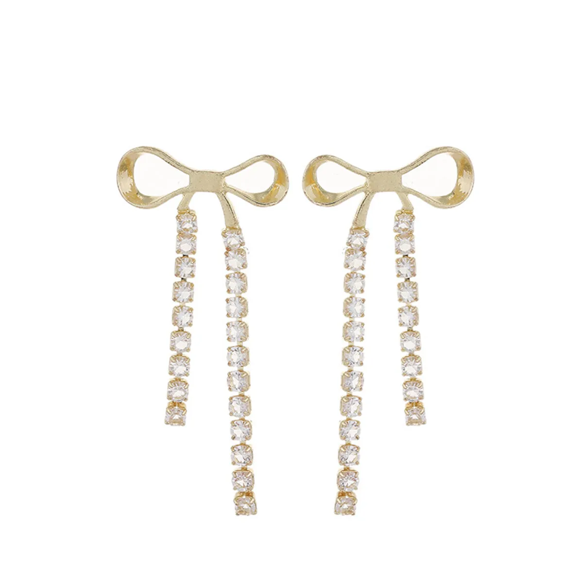 Cubic Zirconia & 18K Gold-Plated Bow Tassel Drop Earrings